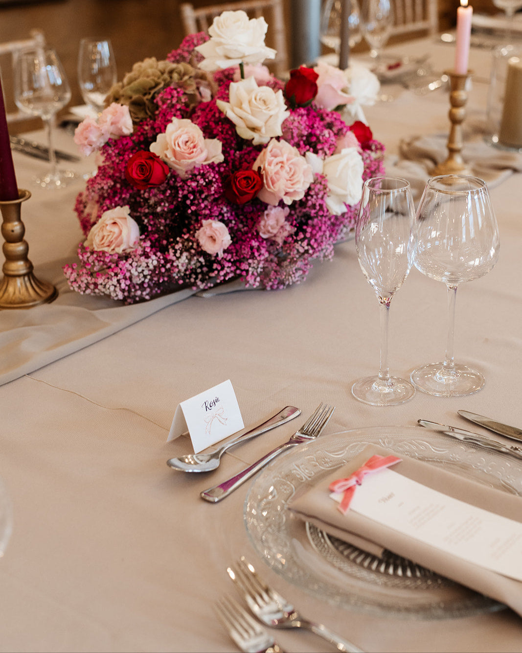 blush velvet bow wedding breakfast menu, fancy folk wedding stationery