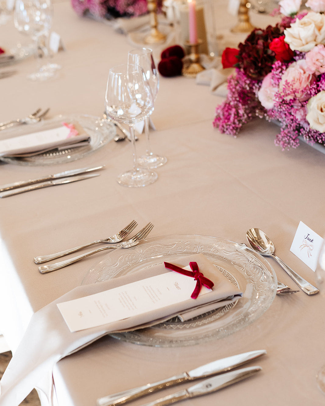 burgundy velvet bow wedding breakfast menu, fancy folk wedding stationery