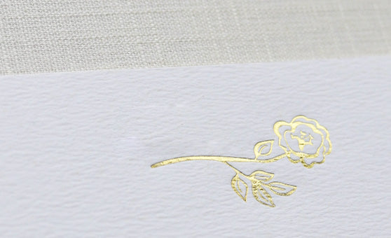 Gold Foil Rose Wedding Place Card. Designed by Fancy Folk Wedding Stationery.