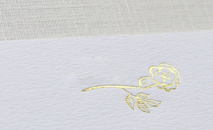 Gold Foil Rose Wedding Place Card. Designed by Fancy Folk Wedding Stationery.