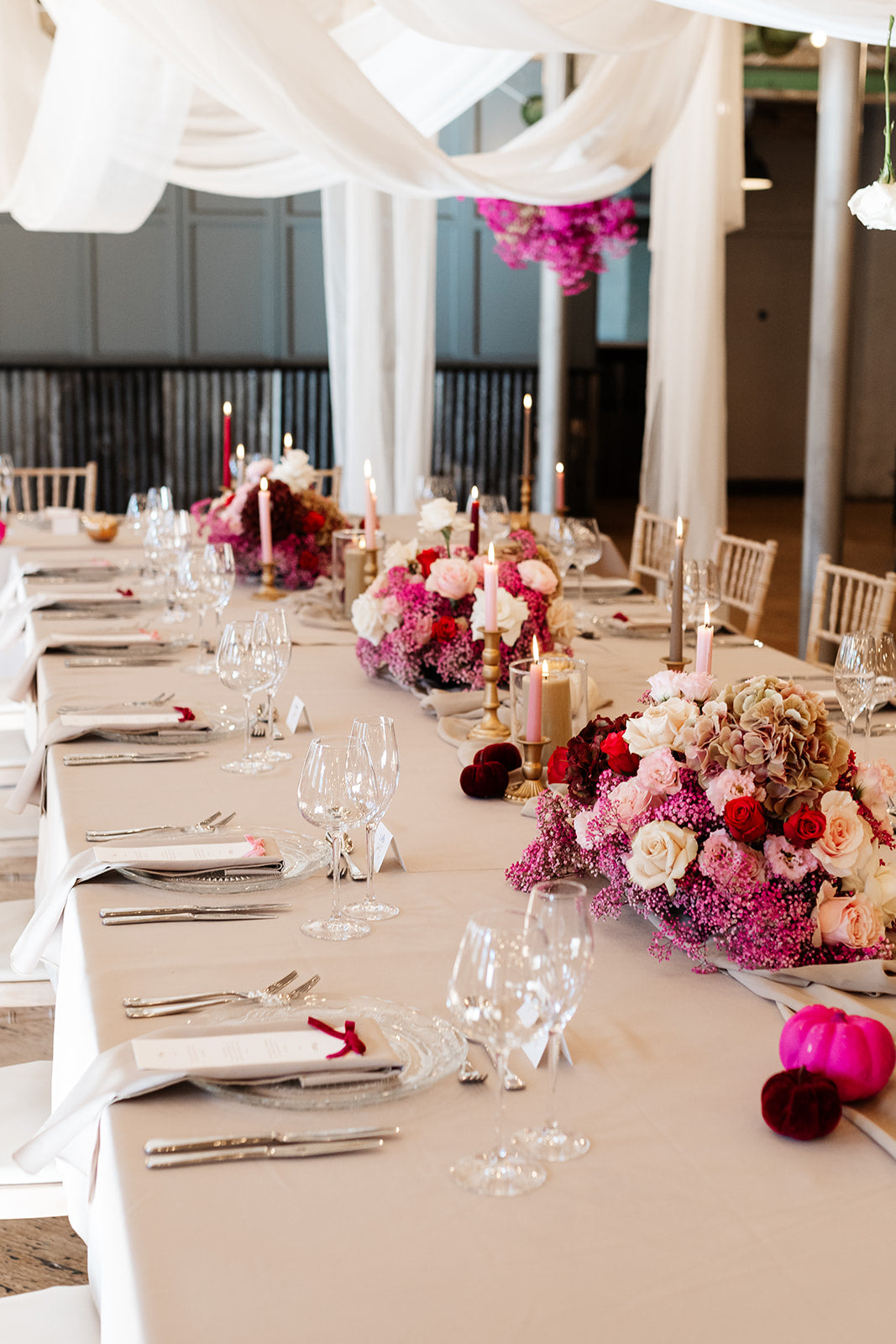 pink table setting, blush velvet bow wedding breakfast menu, fancy folk wedding stationery