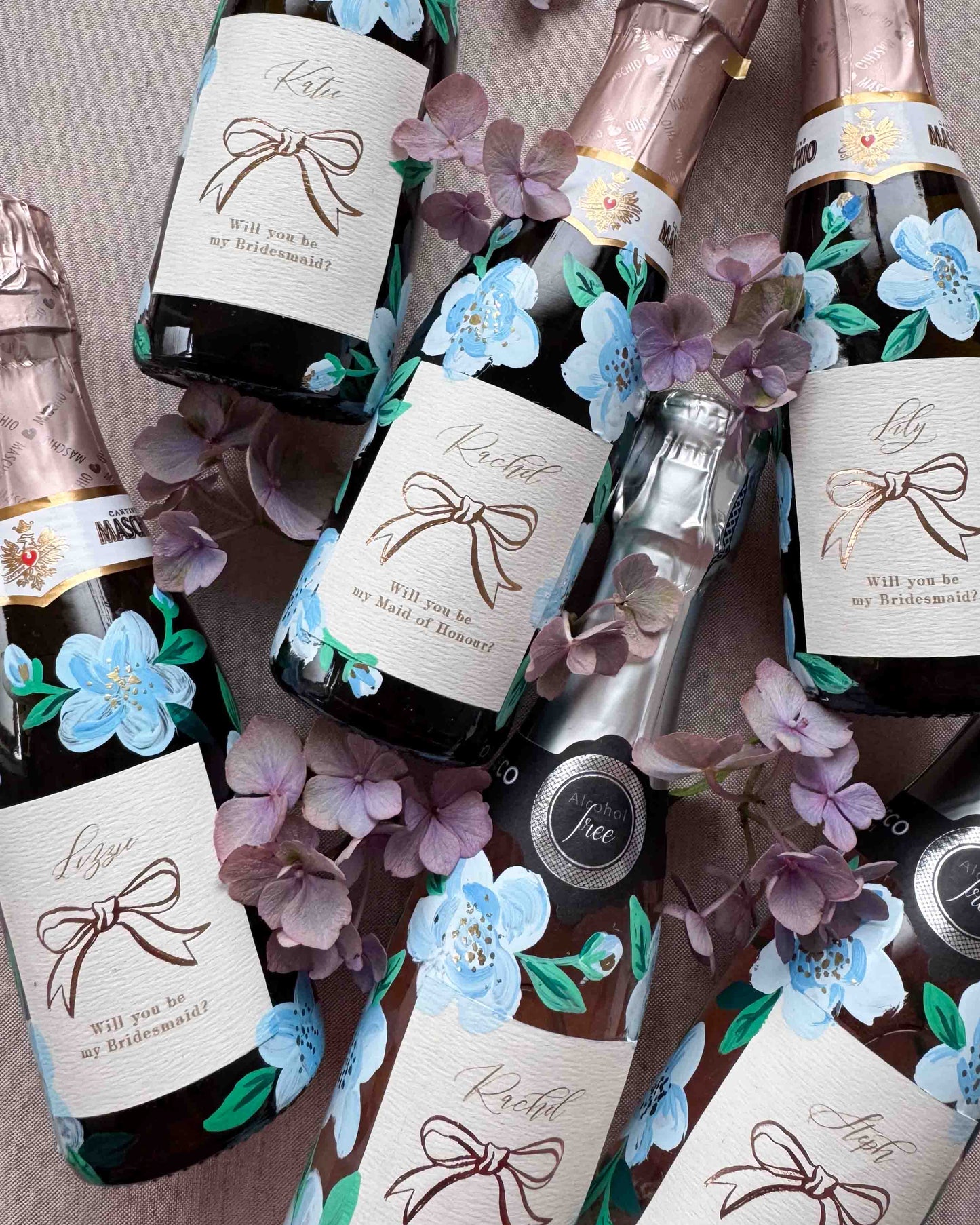 Mini Bridesmaid Proposal Hand Painted Bottle - Blue Floral