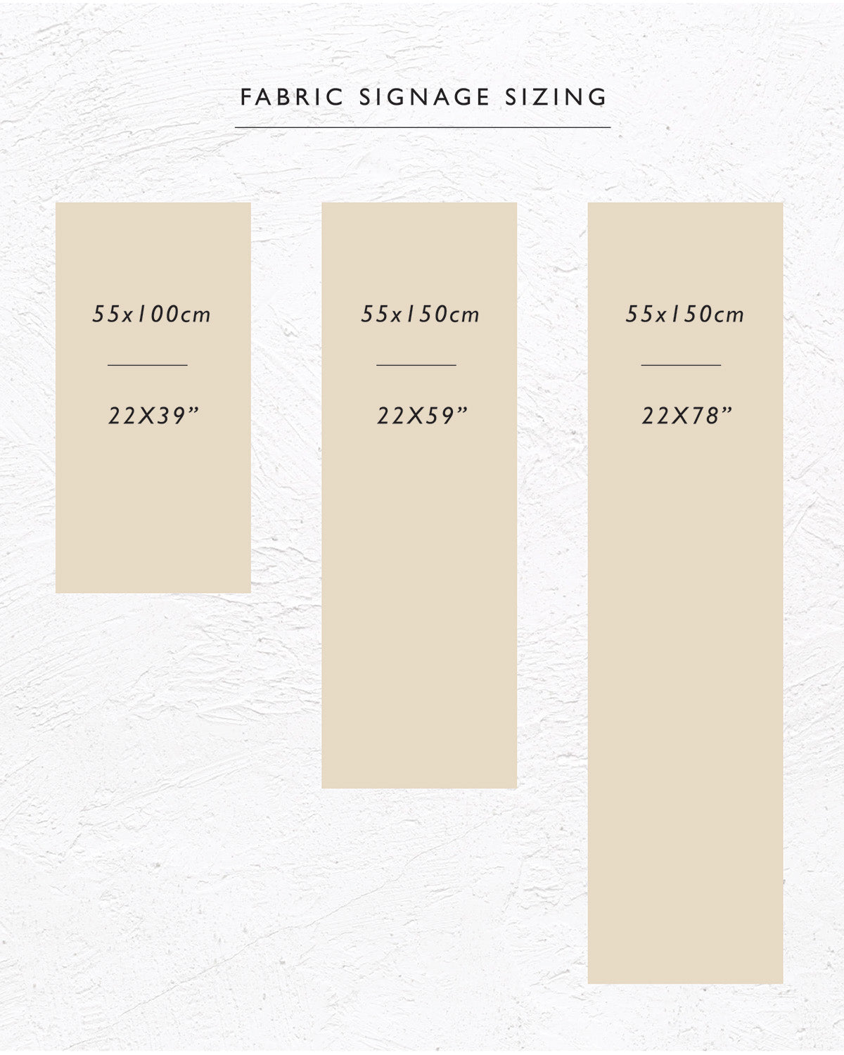 Size chart for a fabric wedding welcome sign. Fancy Folk